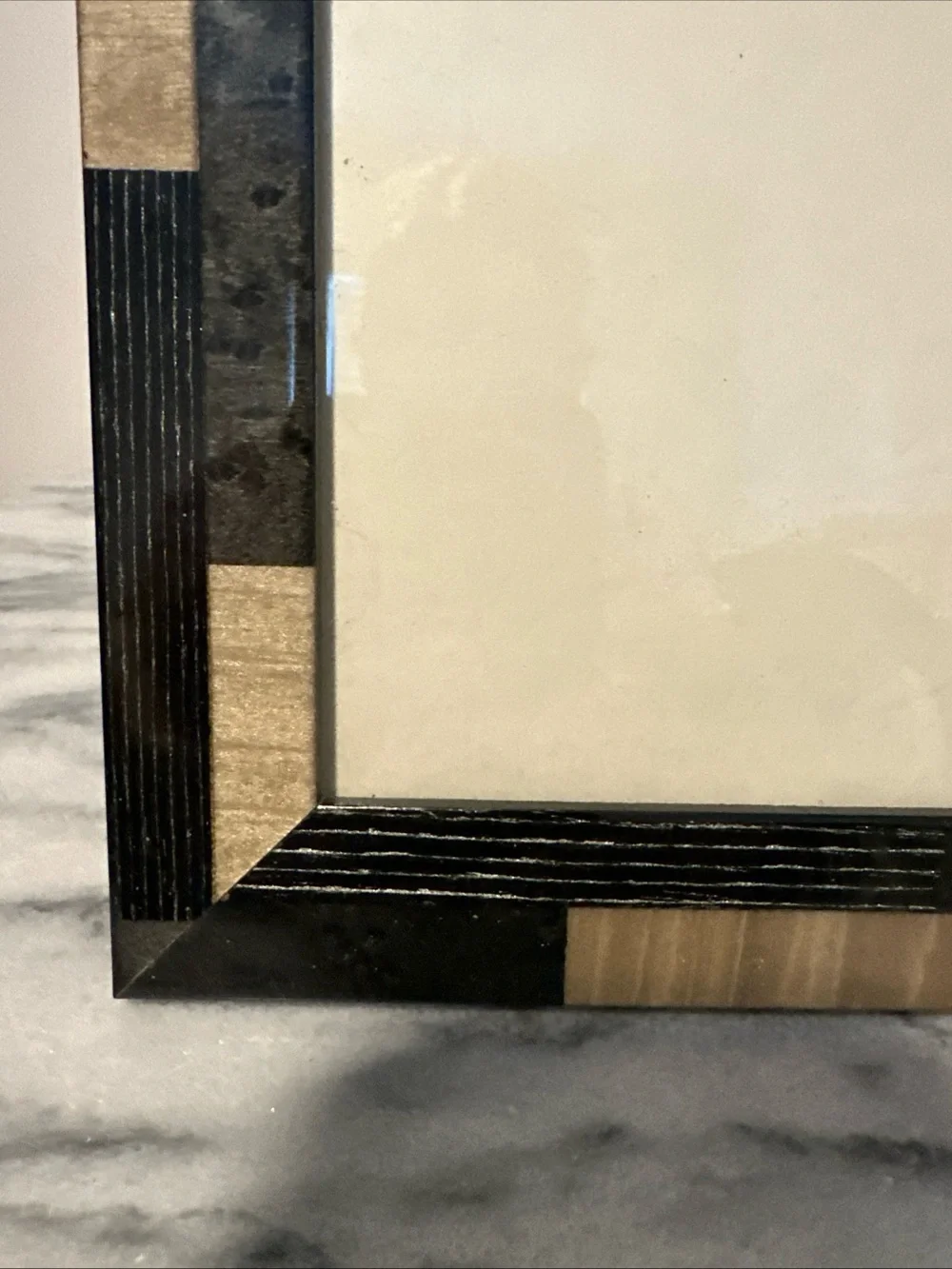 Natalini marquetry inlay black & beige wood picture frame 5x7” photo Italy